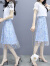 RUIQIUER连衣裙女夏季新款女装气质小香风裙子超仙雪纺两件套套装裙子夏天 白衣+蓝裙 M