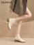 达芙妮（DAPHNE）白色皮高跟短靴女2024新款秋季单靴粗跟软皮法式切尔西瘦瘦女靴子 米白色 38