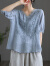 浪莎（LangSha）苎麻短袖女士时髦衬衣夏季新款复古棉麻气质V领衬衫 粉色 XXL【建议140-170斤】