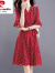 皮尔卡丹（pierre cardin）红色连衣裙女夏2024新款高级感小个子法式气质洋气收腰女神范裙子 红色 M