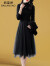 佰蓝娇两件套套装裙子2023秋冬季女装新款时尚气质小个子长袖针织连衣裙 黑色 S