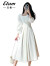 艾格新款连衣裙子女2023春装高端气质法式小众设计感收腰长袖白色女装 白色 2XL建议123-133斤