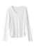 欧莎（OSA）收腰小白T显瘦新疆棉v领上衣打底衫长袖T恤女薄款 白色A XL