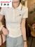 百醉南夏韩版修身气质polo领刺绣纯棉短袖T恤女上衣热天减龄设计感可爱 白色 M