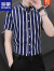 罗蒙（ROMON）夏季男士衬衫衬衣短袖修身半袖竖条纹冰丝弹力免烫寸商务休闲 1080 蓝白条 M