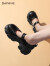 达芙妮（DAPHNE）玛丽珍鞋女春单鞋2024新款女鞋英伦风粗跟高跟工作皮鞋 黑色跟高5.5cm 39 标准码