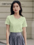 茵曼女2024夏季新款扭结不规则气质显瘦圆领纯棉短袖T恤 嫩绿色 S