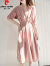 皮尔卡丹（pierre cardin）复古连衣裙女2024夏季新款法式气质感收腰显瘦小众设计感裙子 粉色 XL 建议125-135斤