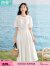 茵曼设计感拼接连衣裙2023夏季女装新款短袖高腰长裙 珍珠白 L