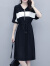 Zhvninth黑色V领连衣裙女夏季2024年新款韩版时尚减龄宽松休闲短袖t恤 黑色 xl