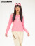 拉拉波波春季新款韩系时髦刺绣上衣女ins风长袖T恤LBBC-WSDT22 粉红色 S
