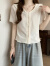 欧贝汐夏季新款小清新韩版简约海军领衬衫短袖T恤 米白色 M