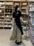 拉夏贝尔新中式国风连衣裙子夏天女装2024夏季新款短袖半身裙两件套装裙子 橄榄印花款 M 95-105斤