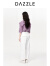 DAZZLE地素荷叶领短袖衬衫春夏装新款法式衬衣上衣铜氨丝混纺女 紫色 XS