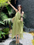 摩舍沙滩裙法式肌理感吊带连衣裙女夏季宽松海边度假飘逸绿色百褶裙子 绿色 L