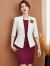 魅菲梵高级时尚短款小西装外套女2024春季修身显瘦气质洋气职业装两件套 白色西装+酒红连衣裙 XL
