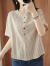 Lauaird 95棉2023夏季棉麻短袖衬衫女上衣小清新薄款条纹宽松半袖衬 白色 3XL 建议135~150斤