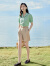 茵曼2023夏季女新款时尚纯色泡泡袖古巴领短袖衬衫衬衣18322203 淡绿色 S