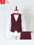 皮尔卡丹西服套装男士马甲三件套西装伴郎修身正装酒红色结婚礼服 酒红色外套一件 160/S(100斤左右)