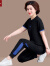 俞兆林（YUZHAOLIN）妈妈装妈妈夏装运动服两件套装洋气中年夏季中老年棉短袖t恤女 墨绿 XL110-125斤