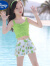 迪士尼（Disney）儿童泳衣女童夏季新款分体裙小中大童游泳衣女孩公主温泉宝宝泳装 绿色+泳圈 4XL(建议身高140-150cm体重70-85