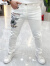 啄木鸟（TUCANO）2023夏季男士白色牛仔裤潮流卡通刺绣时尚百搭弹力修身小脚长裤男 白色 主图款 31