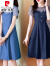 皮尔卡丹（pierre cardin）冰丝牛仔连衣裙2024女新款夏季高端精致假两件装裙 浅蓝 M
