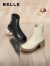 百丽百搭弹力靴女商场同款芒果头平跟休闲短靴加绒A2P1DDD3 黑色-绒里 39