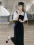 丹珠娜（DanZhuNa）连衣裙夏季2024年新款法式女装穿搭轻熟风小个子背带裙套装裙子女 白色上衣 XL
