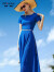 帝弗·润驰2024夏装新款气质蓝色收腰国际大牌连衣裙超长款及踝长裙 彩蓝色 L