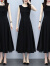 啄木鸟碎花雪纺连衣裙子女装2024年新款夏装减龄短袖收腰小个子气质长裙 黑色连衣裙 M