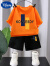 迪士尼（Disney）男童套装纯棉夏装2024新款儿童运动服孩子短袖t恤两件装宝宝上衣 黑色(ET08双色条)套装 90cm (18-25斤)