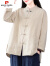 皮尔卡丹出口春秋新款设计感中式衬衫宽松棉麻中国风文艺上衣 藏青色 M(95-125斤)