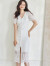 ROEYSHOUSE罗衣温柔V领镂空蕾丝连衣裙女2023夏装新款优雅白色中长裙子08897 白色 S