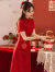 皮尔卡丹新中式酒红色旗袍连衣裙女夏季改良小个子新娘敬酒服结婚礼服裙子 9167红色 S