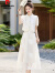 皮尔卡丹（pierre cardin）新中式国风套装连衣裙女2024夏新款高端优雅气质白色改良旗袍裙子 图片色   2XL 建议125-140斤