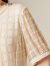 帕罗（PALUOPO）桑蚕丝圆领短袖连衣裙女真丝绣花格子小香风蕾丝花边中长裙 杏黄 XL(170/92A)