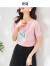 欧莎（OSA）夏天23年新款圆领t恤冰瓷棉短袖女士时尚印花知性通勤上衣 粉色 XL