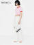 MO&Co.撞色边圆领字母组合刺绣短袖微修身棉质T恤 淡粉色 M/165