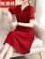 恒源祥高档雪纺连衣裙女夏季妈妈装短袖洋气新款中年显瘦高贵气质裙子 红色 XL 80-95