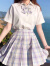 FSHE右瞄瞄jk套装全套日系学生甜美可爱女学院风制服格裙一整套 树莓红茶套装_白衬衫短袖_衬衫+ 2XL