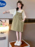 迪士尼（Disney）女童连衣裙夏季2024新款洋气大童假两件裙子儿童夏天时髦背带裙 卡其色 120cm适合身高110-120cm年龄5-6