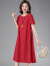 萌菲思妈妈夏装棉麻连衣裙2023新款胖人加肥加大码显瘦洋气休闲时尚裙子 红色  XL的建议（110-135 ）