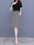 AIMANJIE香港潮牌小个子连衣裙夏季新款女装时尚洋气减龄显瘦时尚套装裙子 B款-黑色上衣+黑色裙子（套装） XXL建议（127-137斤）