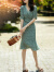clotho Rennie品牌女装碎花连衣裙女2024夏季新款法式优雅V领修身显瘦荷叶裙子 绿色 M