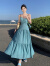 摩舍沙滩裙海边旅游度假裙湖蓝色吊带连衣裙女夏季新款高腰显瘦长裙 湖蓝色 XL