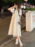 莉纱芙特2024年夏季新款韩版温柔风褶皱收腰中长款短袖初恋裙白月光连衣裙 白色 S （建议：85-96斤）