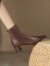Gfoe设计师女鞋子马毛短靴女粗跟尖头法式复古风时装靴保暖棕色高跟鞋 加绒棕色 39
