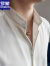罗蒙新中式垂感弹力男士衬衫立领长袖商务休闲青年衬衫韩版潮流衬衣男 黑色 3XL(160-180斤)
