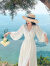 智立冠2024春夏三亚海边度假裙沙滩裙长款长裙V领灯笼袖白色连衣裙 白色 XL